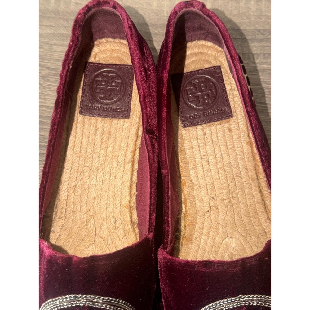 Tory Burch Poppy Metallic Logo Velvet Espadrilles Burgundy Wine 10.5M 5585 - Picture 6 of 16